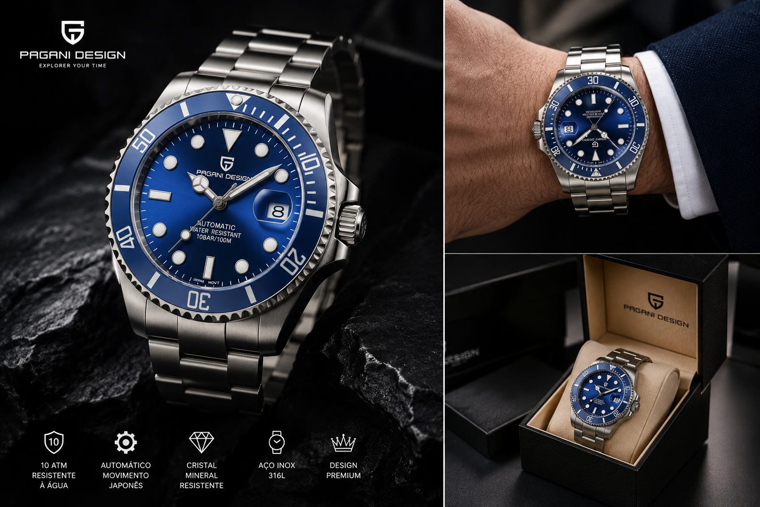 Relógio Masculino Pagani Design PD-1639 — Cronógrafo Safira à Prova d'Água