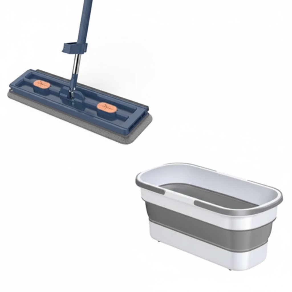 Esfregão Flat Mop 360° Giratório — Cabo Inox 137cm + Pano Microfibra