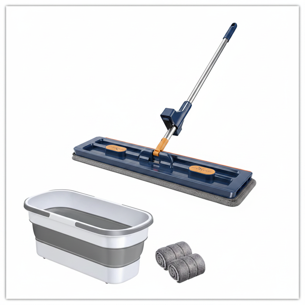 Esfregão Flat Mop 360° Giratório — Cabo Inox 137cm + Pano Microfibra