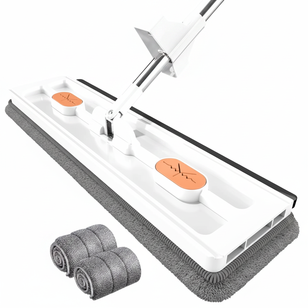 Esfregão Flat Mop 360° Giratório — Cabo Inox 137cm + Pano Microfibra