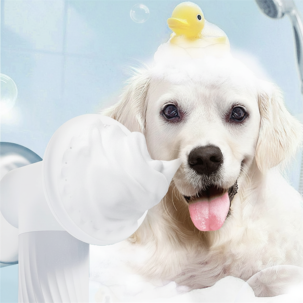 Escova de Banho Automática para Pets — Dispensador de Sabão Elétrico