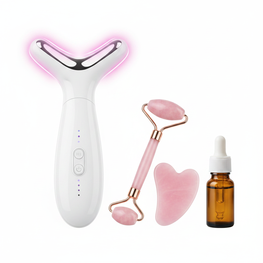 Massageador EMS Térmico para Pescoço — LED Fotônico Anti-Rugas