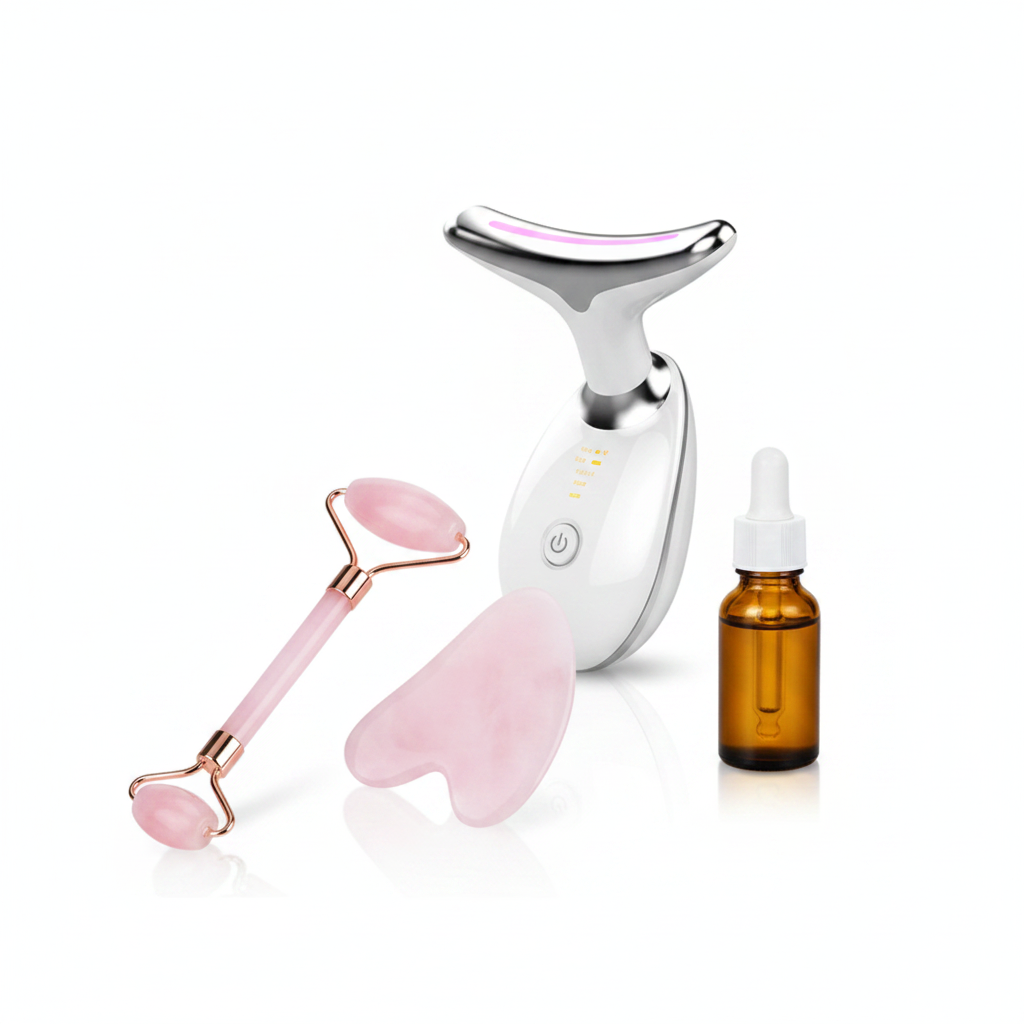 Massageador EMS Térmico para Pescoço — LED Fotônico Anti-Rugas